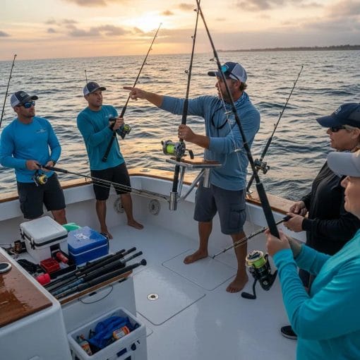 USCG-licensed captain instructing anglers on fishing techniques in North Myrtle Beach