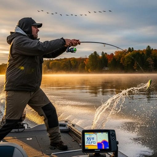 Angler casting from a boat in changing seasonal conditions off Myrtle Beach