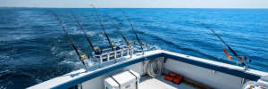 Offshore sport-fishing boat on deep blue Atlantic water off South Carolina