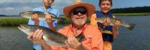 Kid-friendly inshore fishing charter with speckled sea trout catch